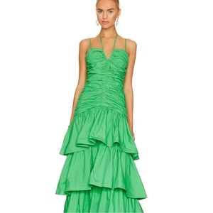 New Anthropologie Free People ELLIATT Ruched Aspen Maxi Dress $260  Green Sz L